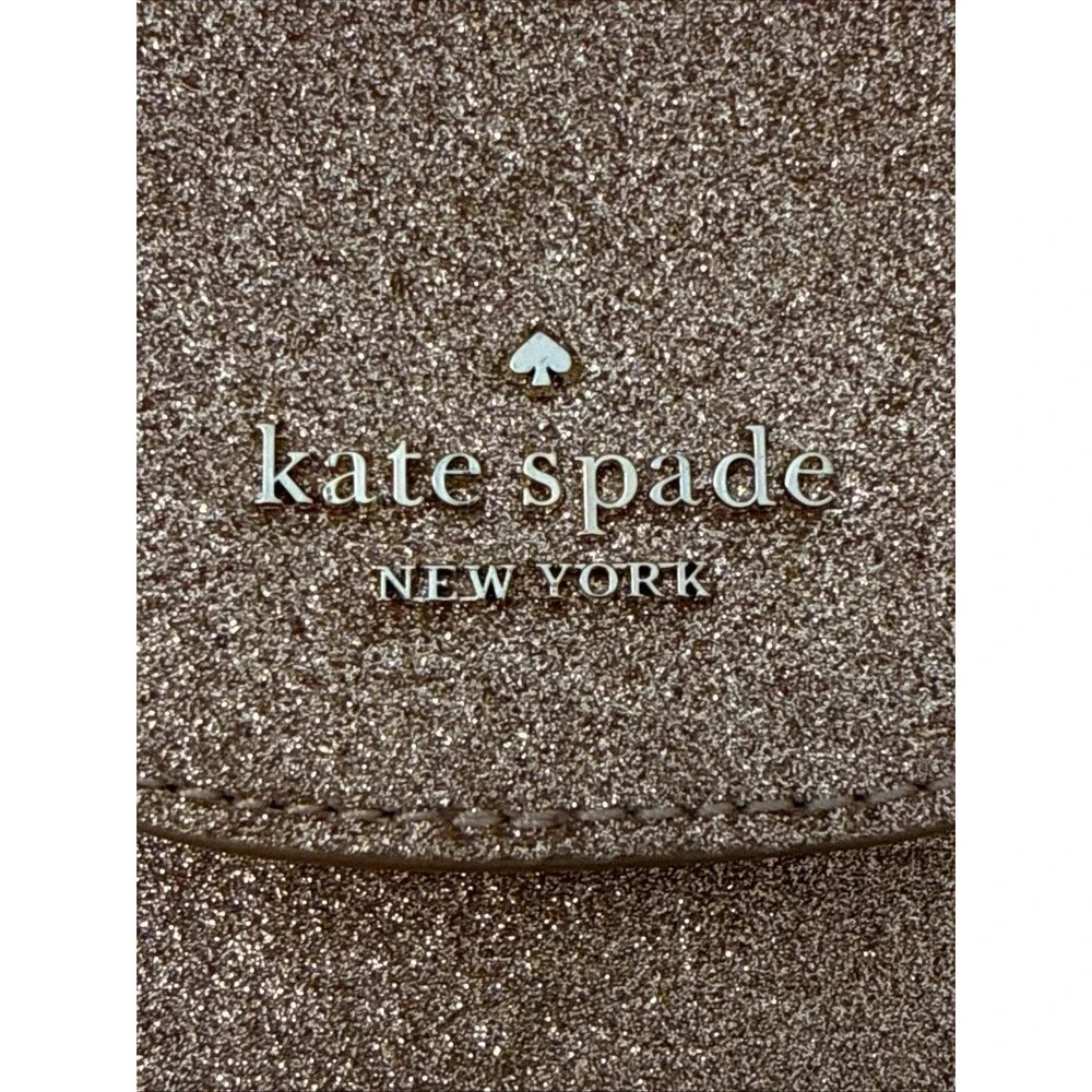 Kate Spade Tinsel Glitter Phone Flap Crossbody Purse Rose Gold NWOT